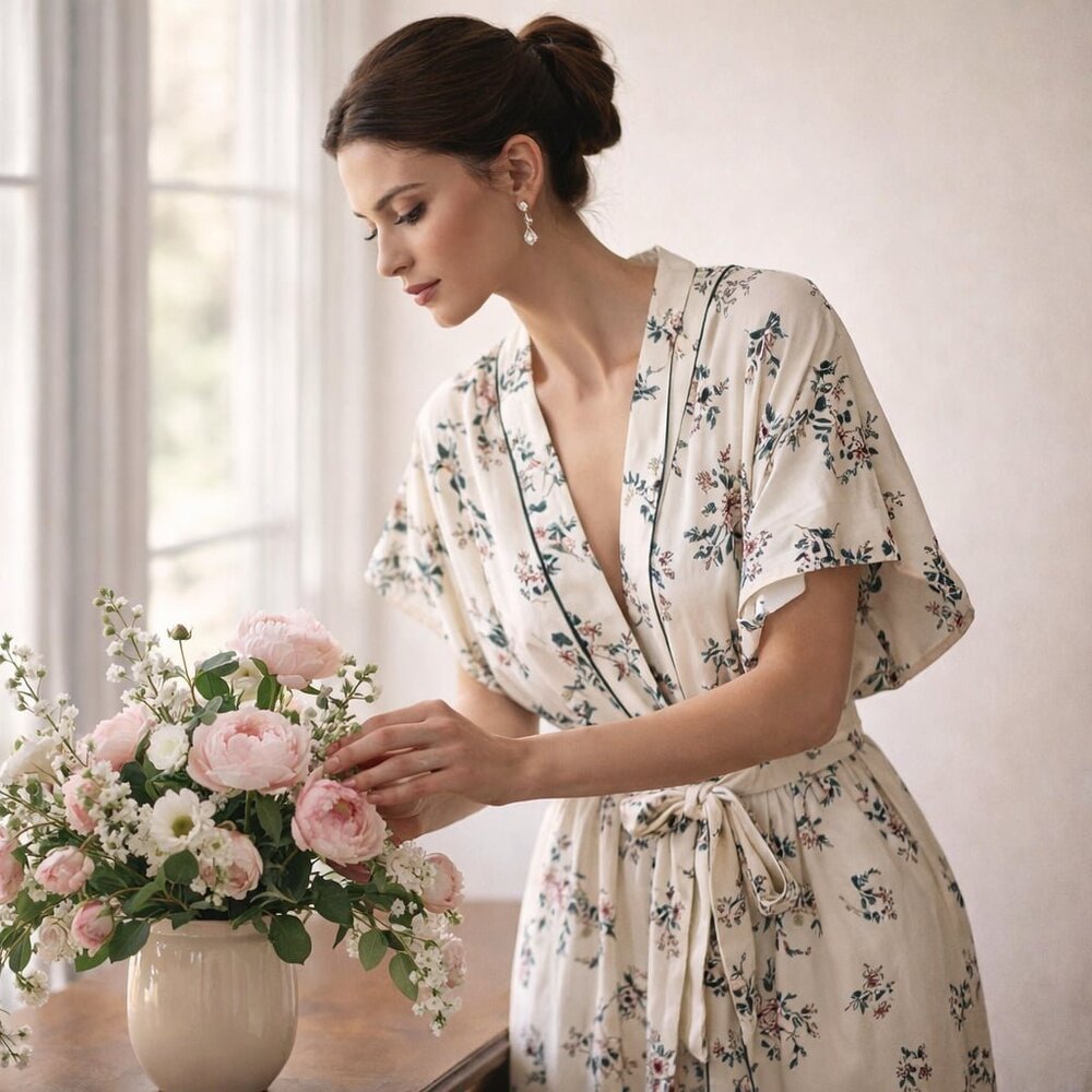 MOON RIVER x ANTHROPOLOGY Blooming Satin Kimono Robe Tie Belt S MSRP $195 NWT